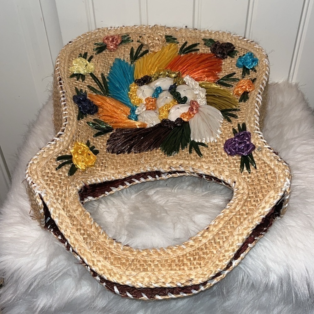 Colorful tropical beachy vintage straw handbag purse beautiful colorful flowers - Picture 6 of 12